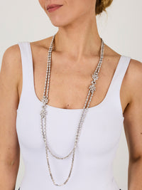 1qty NEW / Argent Rhodié Sautoir 90cm double rangs serti de Burmalite taille marquise et taille brillant en argent rhodié // RECO : 1938€