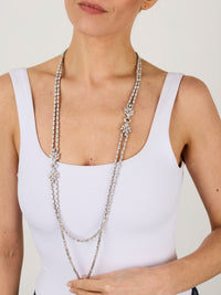 1qty NEW / Argent Rhodié Sautoir 90cm double rangs serti de Burmalite taille marquise et taille brillant en argent rhodié // RECO : 1938€