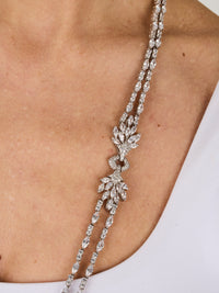 1qty NEW / Argent Rhodié Sautoir 90cm double rangs serti de Burmalite taille marquise et taille brillant en argent rhodié // RECO : 1938€