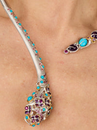 1qty NEW / Argent Rhodié Collier serpent en argent rhodié brossé predominance turquoise 5 // RECO : 560€