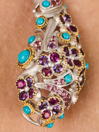 1qty NEW / Argent Rhodié Collier serpent en argent rhodié brossé predominance turquoise 5 // RECO : 560€