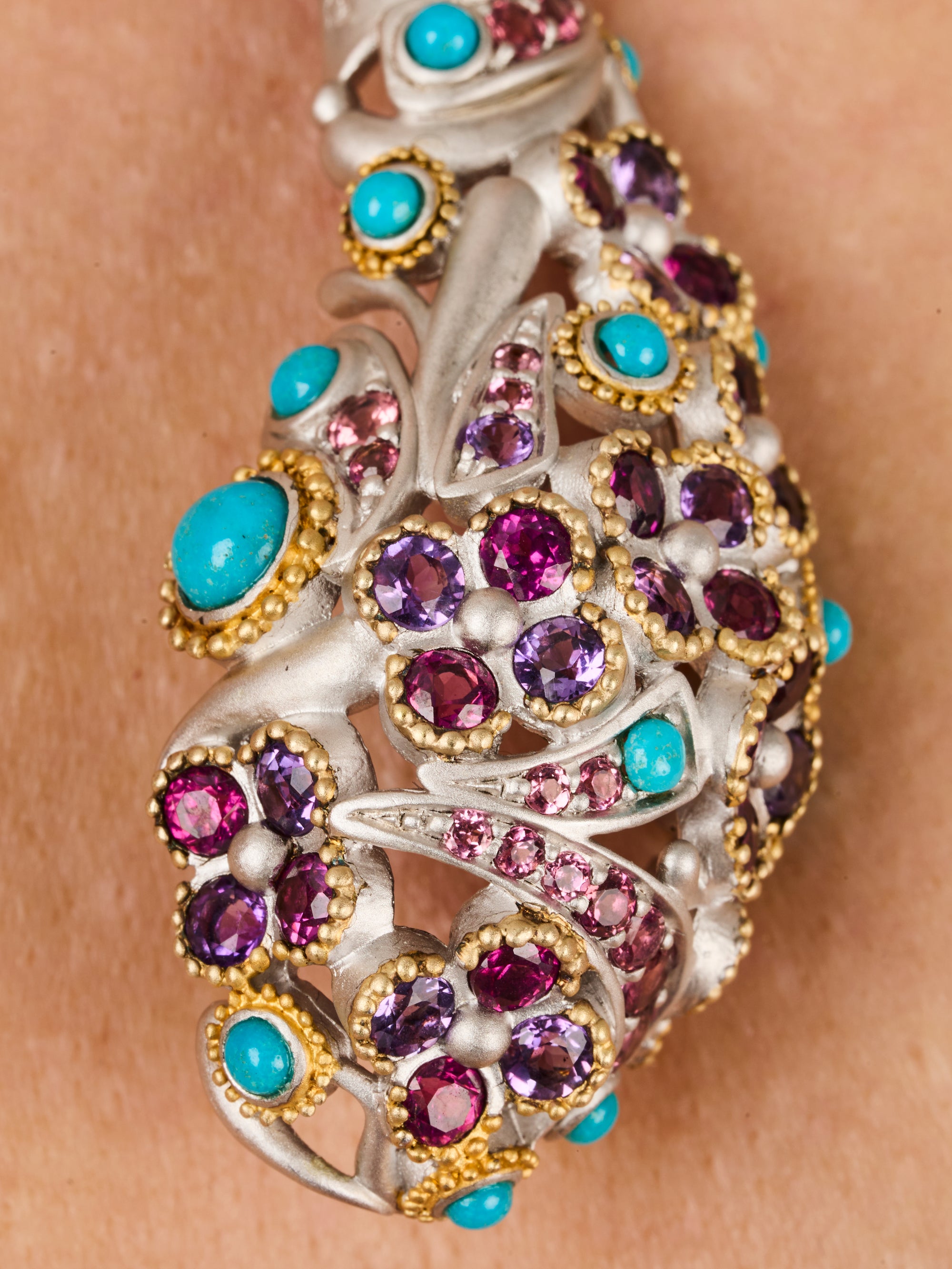 1qty NEW / Argent Rhodié Collier serpent en argent rhodié brossé predominance turquoise 5 // RECO : 560€