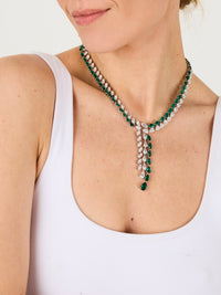 1qty NEW / Argent Rhodié Collier Burmalite vert émeraude taille poire et Burmalite blanche taille marquise en argent rhodié // RECO : 2275€