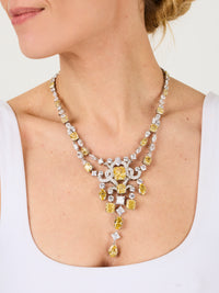 1qty NEW / Argent Rhodié Collier taille radiant Burmalite jonquille et Burmalite blanche en argent rhodié // RECO : 950€