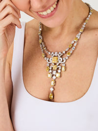 1qty NEW / Argent Rhodié Collier taille radiant Burmalite jonquille et Burmalite blanche en argent rhodié // RECO : 950€