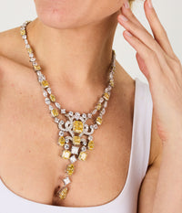 1qty NEW / Argent Rhodié Collier taille radiant Burmalite jonquille et Burmalite blanche en argent rhodié // RECO : 950€