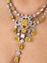 1qty NEW / Argent Rhodié Collier taille radiant Burmalite jonquille et Burmalite blanche en argent rhodié // RECO : 950€
