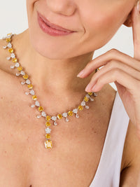 1qty NEW / Argent Rhodié Collier argent rhodié serti de Burmalite taille émeraude jonquille et Burmalite blanche // RECO : 962€