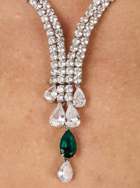 1qty NEW / Argent Rhodié Collier deux rangs serti de Burmalite taille poire vert émeraude et Burmalite blanche en argent rhodié // RECO : 750€