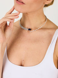 1qty NEW / Argent Collier ras de cou taille poire Burmalite bleu saphir et Burmalite blanche taille marquise // RECO : 672€