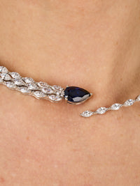 1qty NEW / Argent Collier ras de cou taille poire Burmalite bleu saphir et Burmalite blanche taille marquise // RECO : 672€