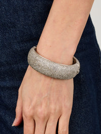 1qty NEW / Argent Rhodié Bracelet rigide sur argent rhodié serti de pavage taille brillant burmalite™ blanche Largeur 3cm // RECO : 594€