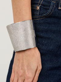 1qty NEW / Argent Rhodié Manchette rigide sur argent rhodié serti de pavage burmalite™ blanche - Largeur 7cm // RECO : 978€