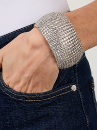 1qty NEW / Argent Rhodié Bracelet rigide sur argent rhodié serti de pavage taille brillant burmalite™ blanche Largeur 4cm // RECO : 950€
