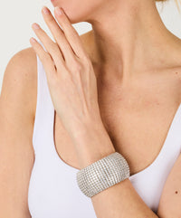 1qty NEW / Argent Rhodié Bracelet rigide sur argent rhodié serti de pavage taille brillant burmalite™ blanche Largeur 4cm // RECO : 950€