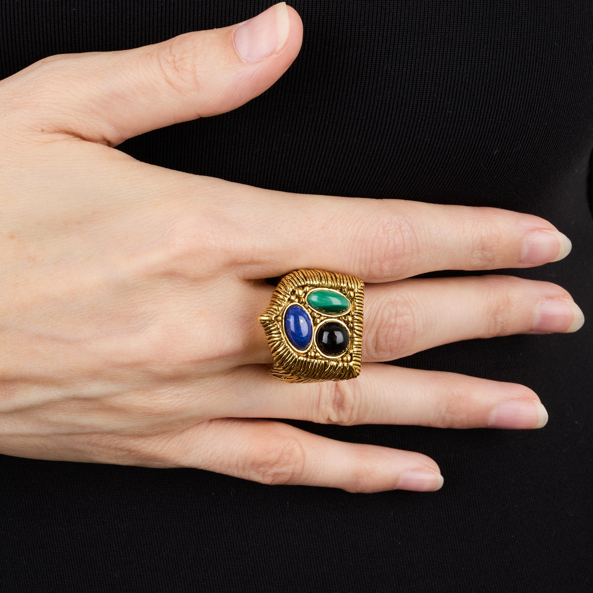 Bague Britania Chevaliere - Doré & Bleu