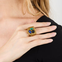 Bague Britania Chevaliere - Doré & Bleu