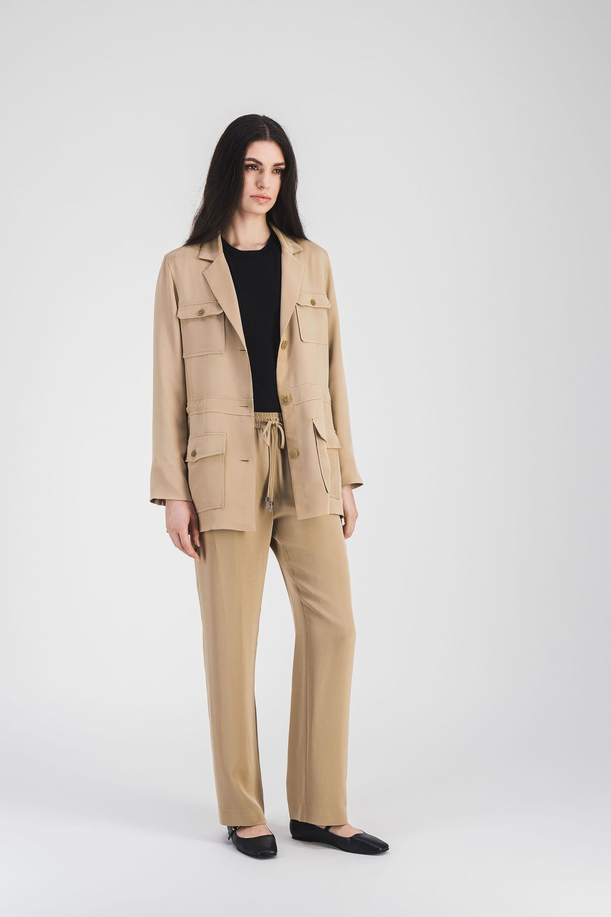 Veste saharienne col tailleur - Beige Moyen