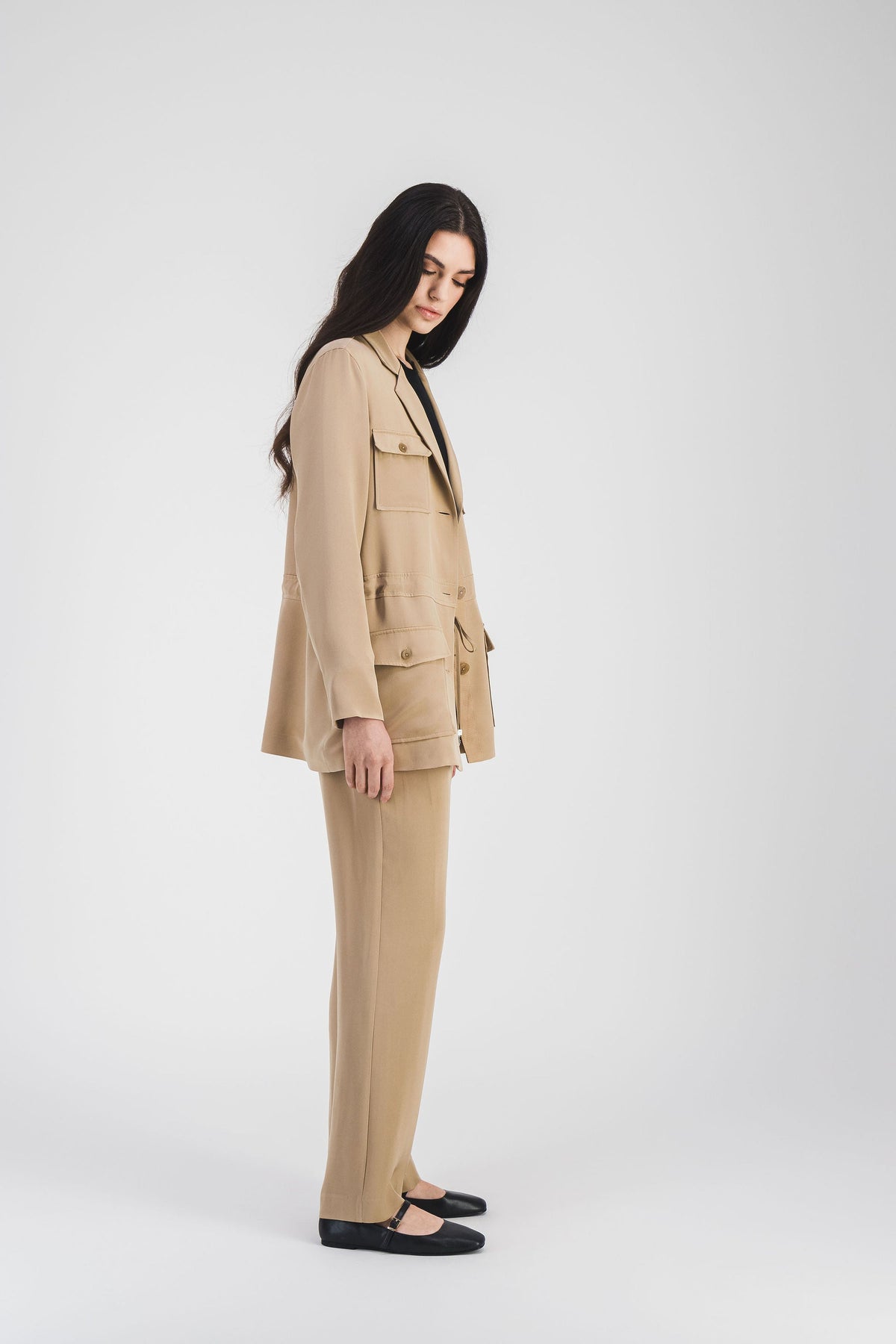Veste saharienne col tailleur - Beige Moyen