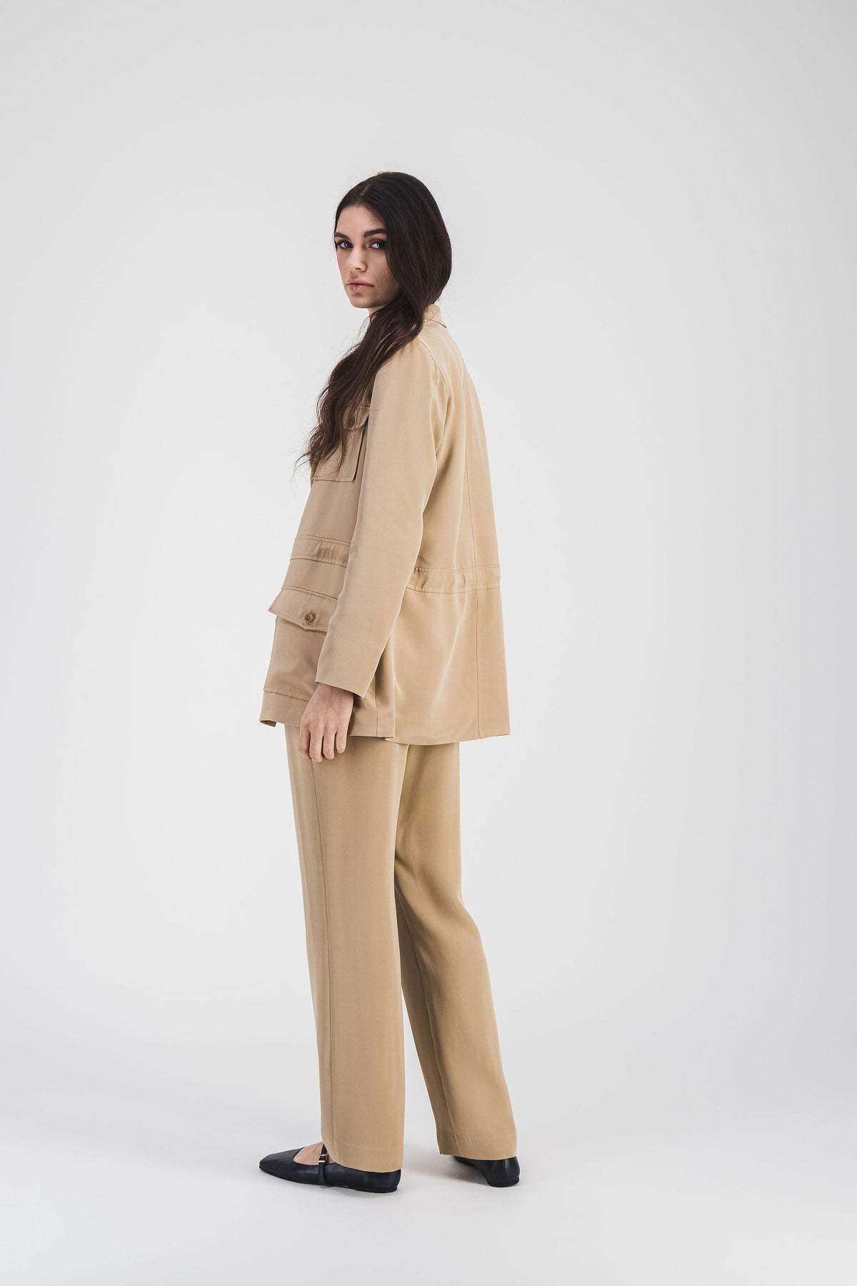 Veste saharienne col tailleur - Beige Moyen