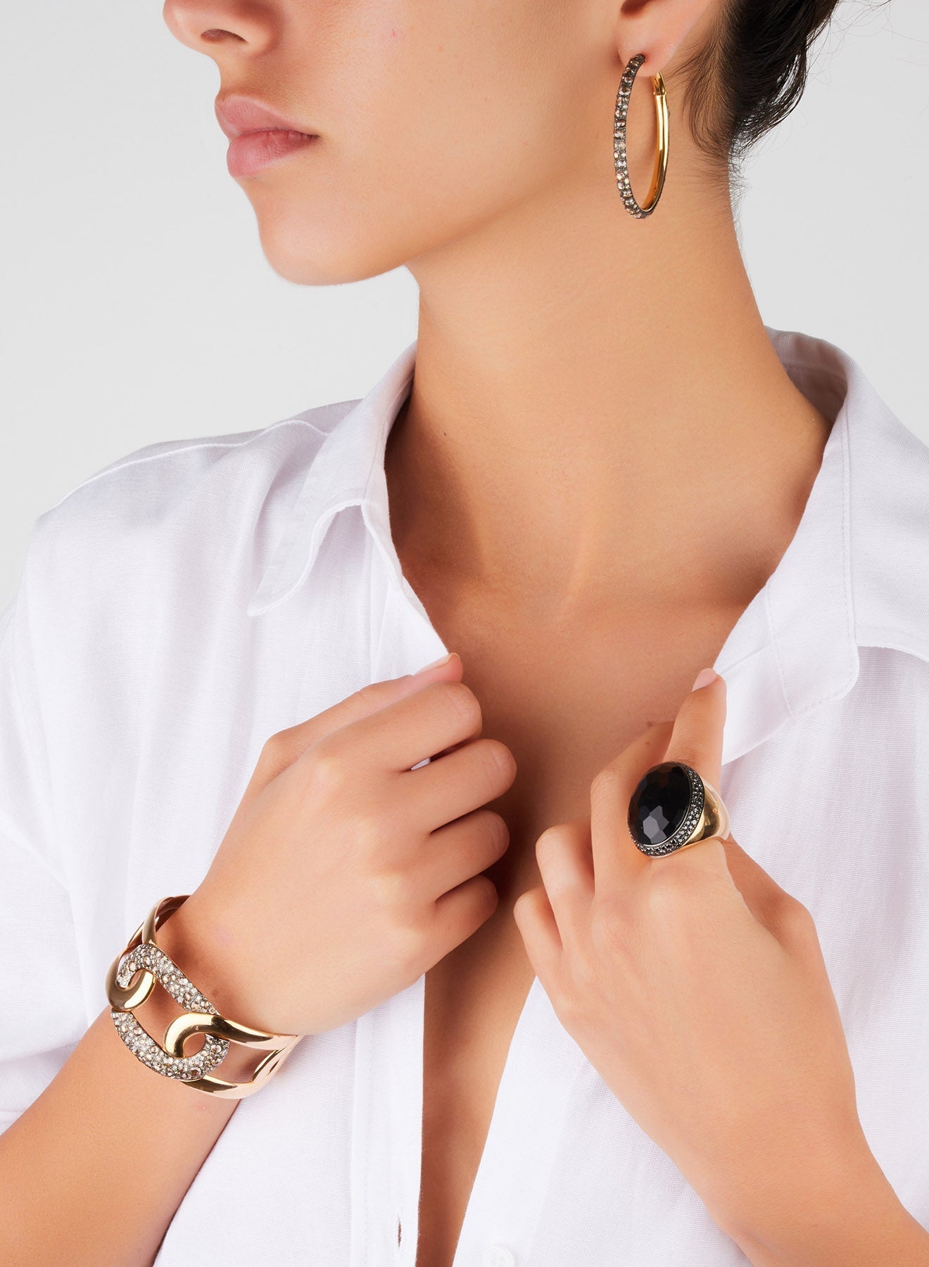 Bague Victoria Round en Or rose 18K et Jet & Diamant