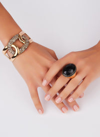 Bague Victoria Round en Or rose 18K et Jet & Diamant