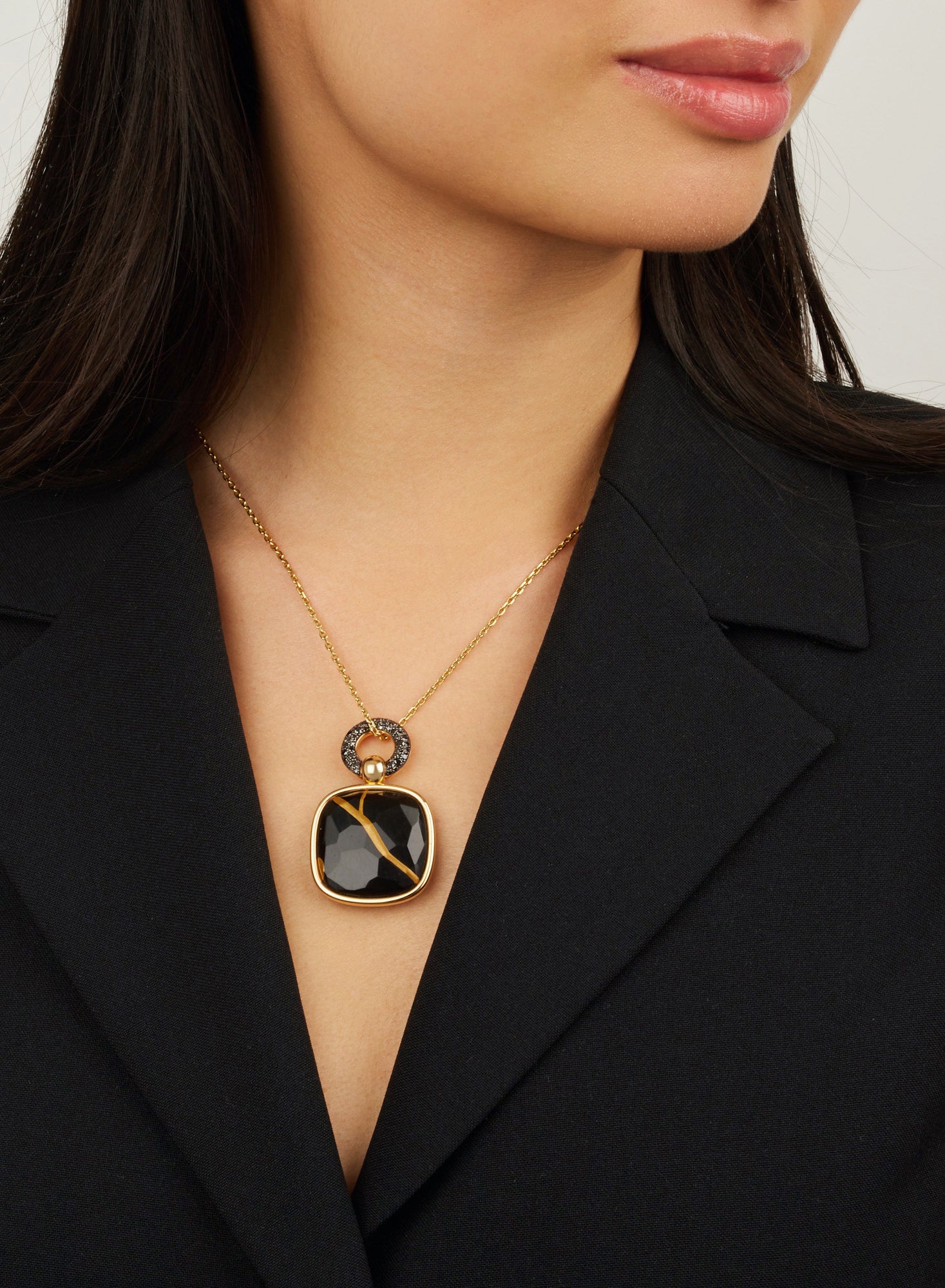 Pendentif Kintsugi en Or rose 18K et Jet & Diamant