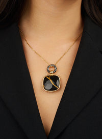 Pendentif Kintsugi en Or rose 18K et Jet & Diamant