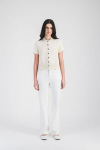 Cardigan col rond mc courtes - Blanc Cassé