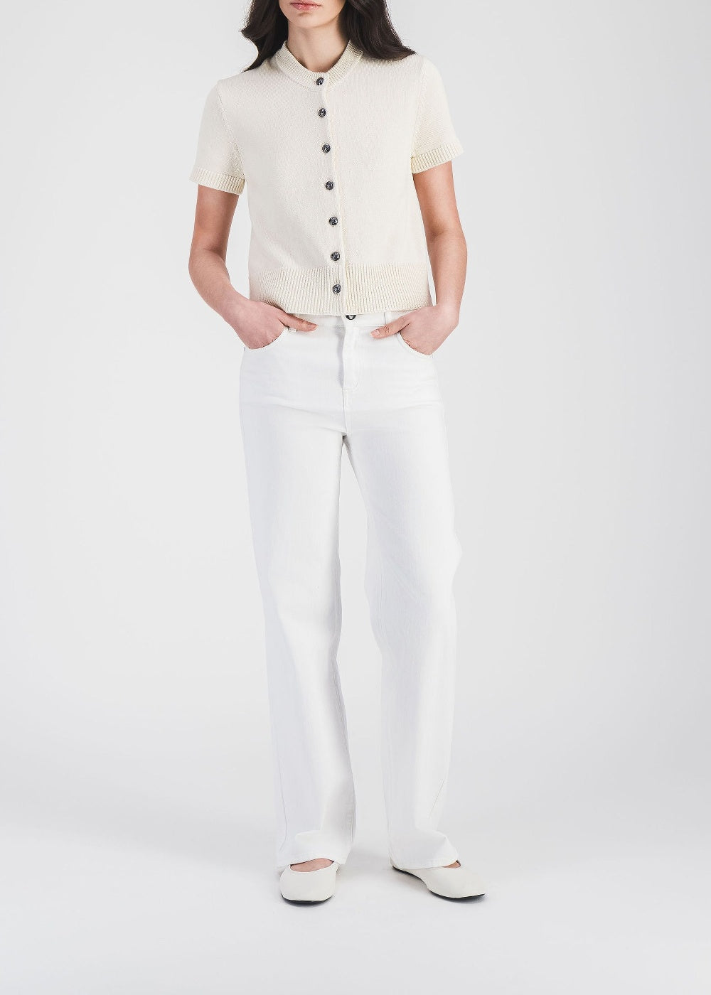 Short-sleeved cardigan - Off-white
