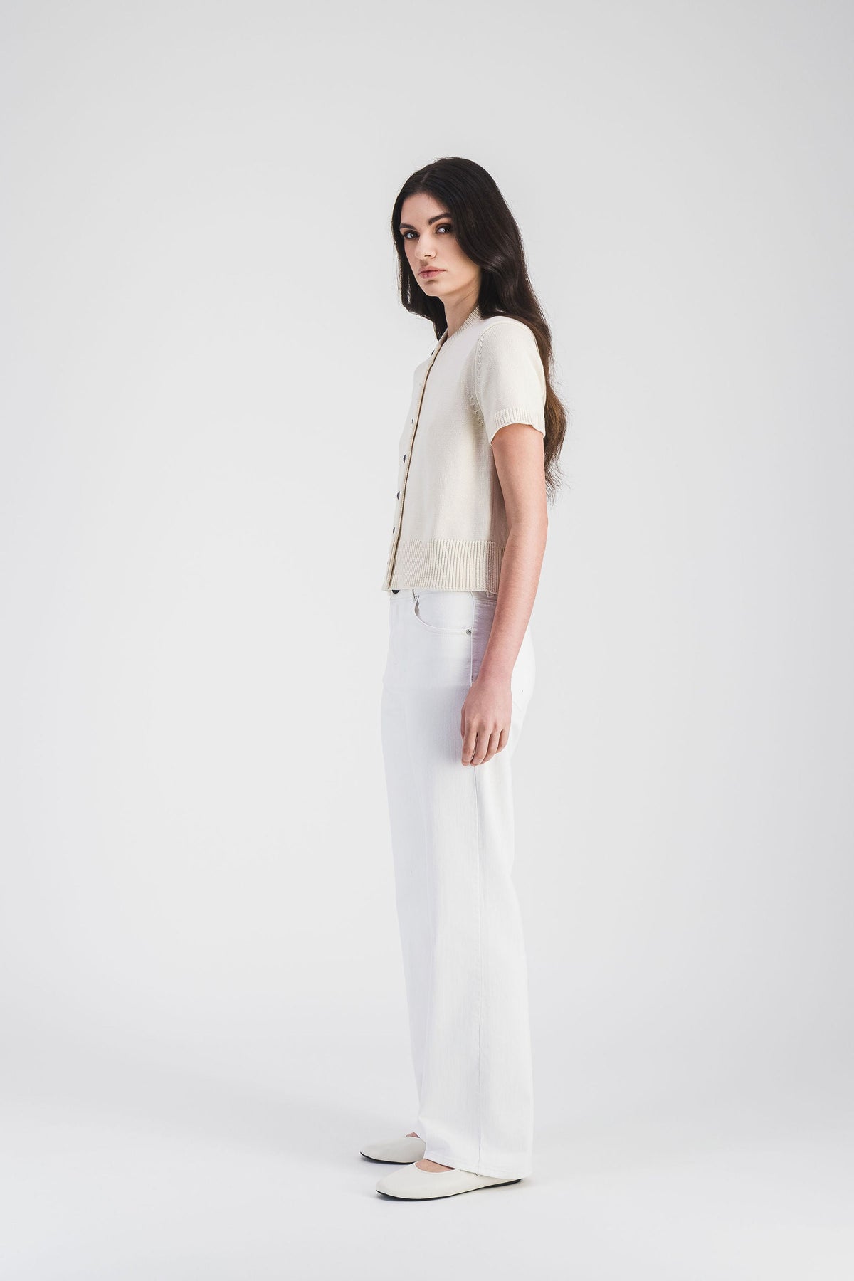Cardigan col rond mc courtes - Blanc Cassé