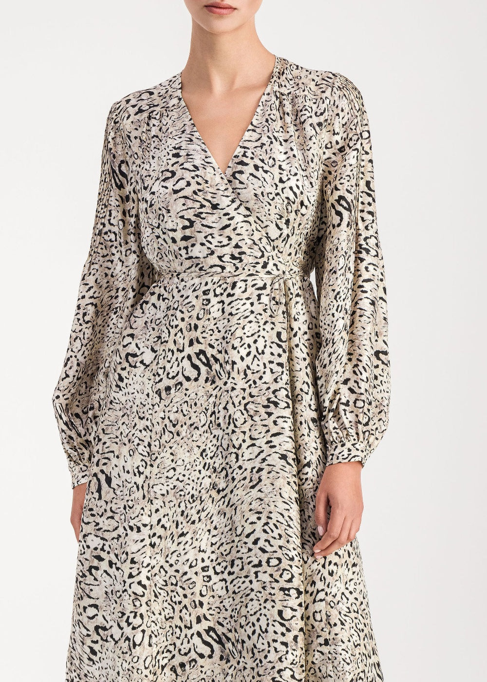Robe midi croisée en soie - Taupe