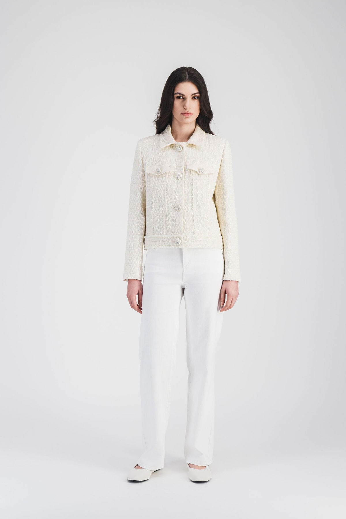 Veste col chemise effet jean - Blanc Cassé