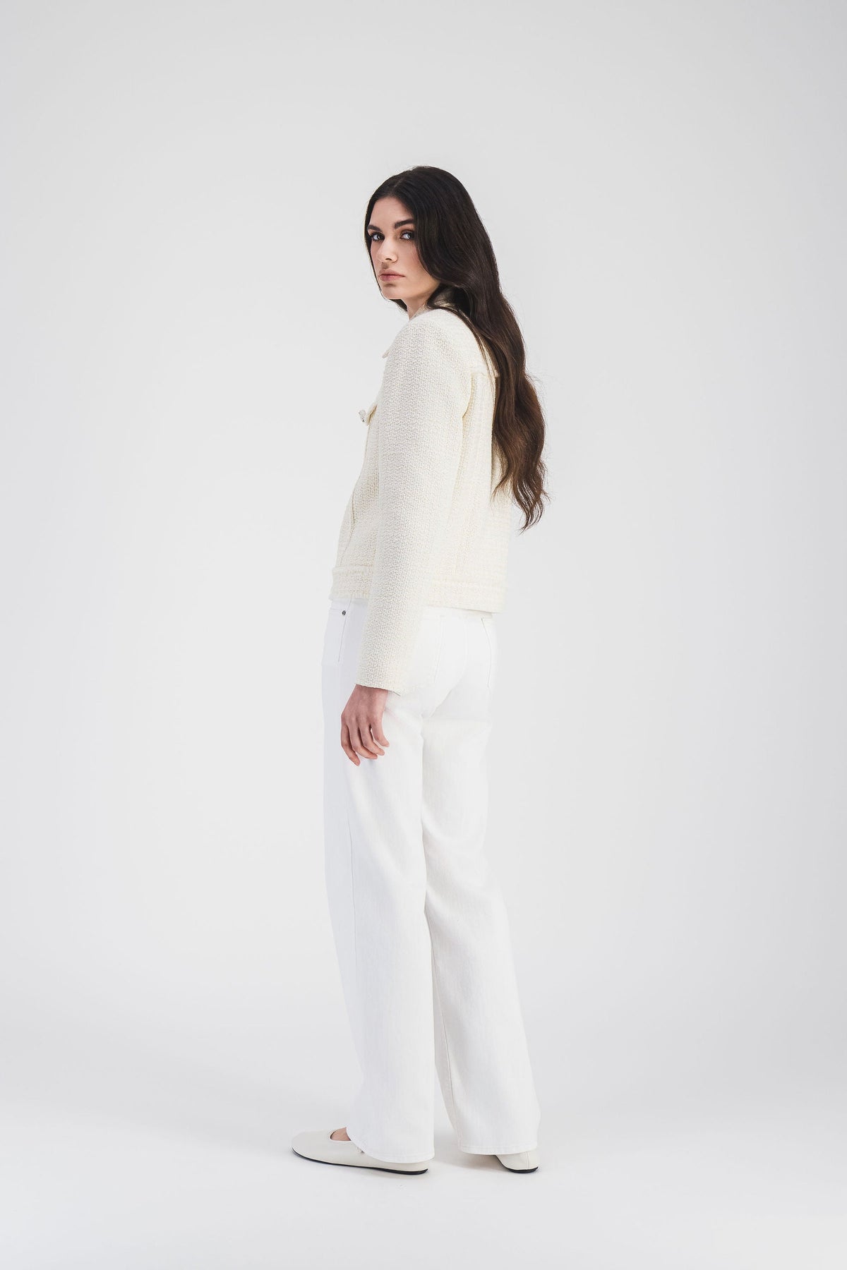 Veste col chemise effet jean - Blanc Cassé
