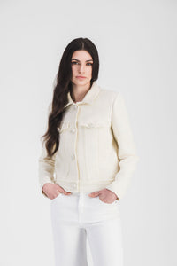 Veste col chemise effet jean - Blanc Cassé