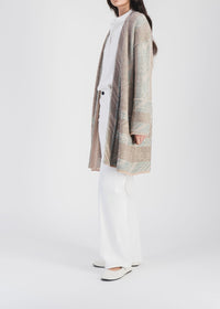 Geometric-print wool kimono coat - Light Beige