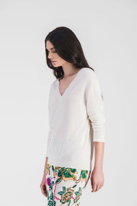 Pull col v - Blanc Cassé