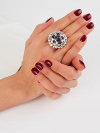 1qty DJV / QTY DISPO : 2-QTY VENDUES : 0-ST : 0% PRIX DJV : 350€ // Argent Rhodié Bague argent rhodié serti Burmalite™ cabochon saphir de synthèse /// RECO : 342€