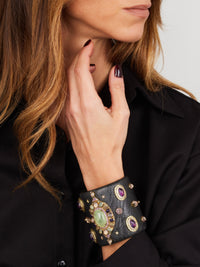 3qty DJV / QTY DISPO : 2-QTY VENDUES : 0-ST : 0% PRIX DJV : 1350€ // Vermeil Manchette autruche noire avec cabochon prehnite 16 /// RECO : 1200€