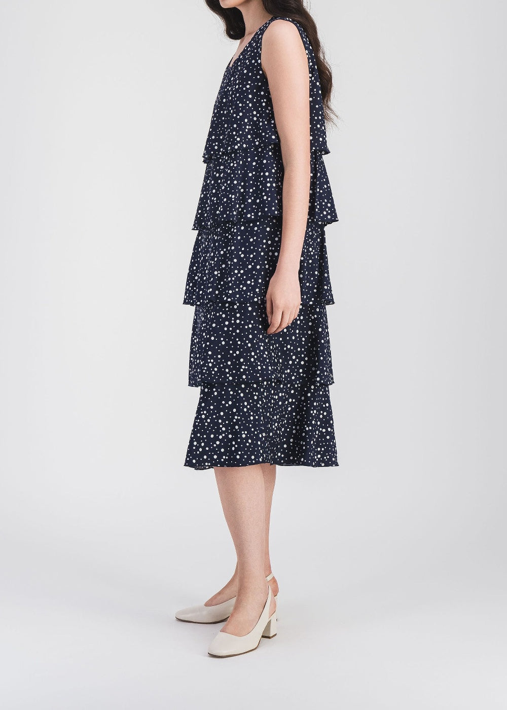 Silk dress with ruffled detailing - Navy