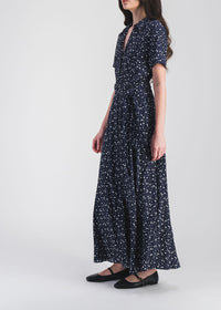 Robe longue à pois en soie - Marine