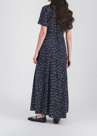 Robe longue à pois en soie - Marine
