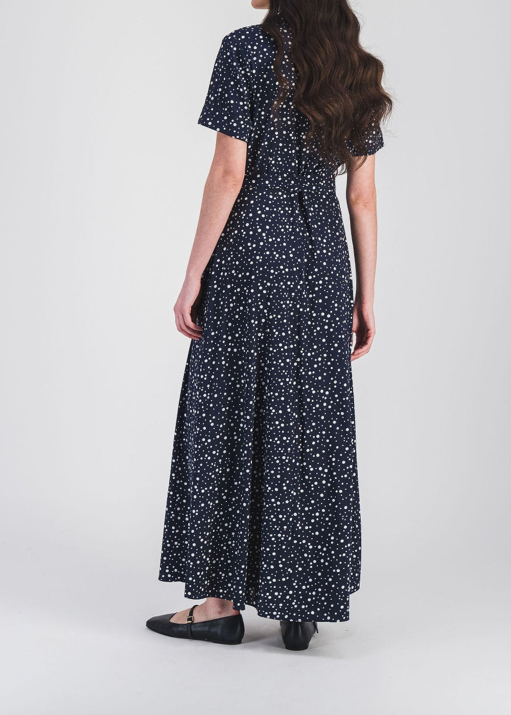 Robe longue à pois en soie - Marine