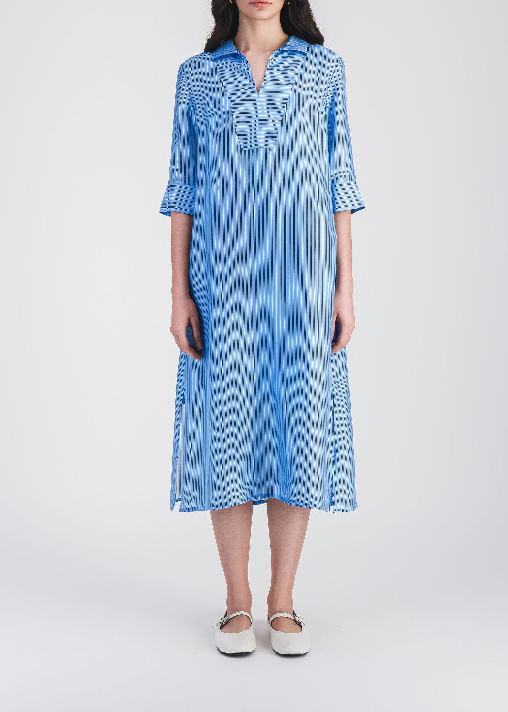 Striped silk midi dress - Blue