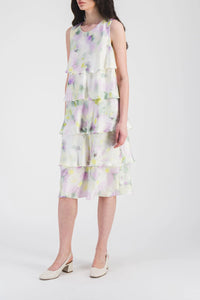 Robe à détails volantés en soie - Vert d'Eau