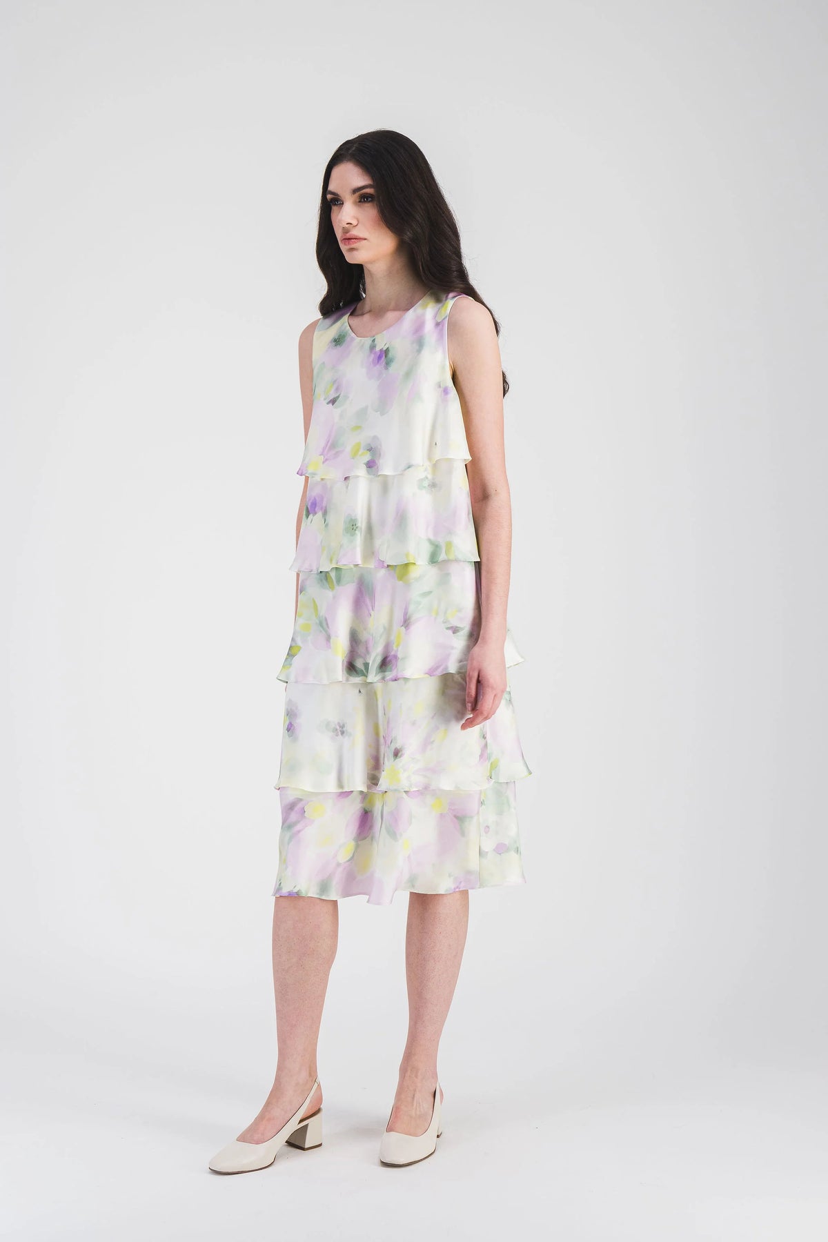 Robe mi longue a volants - Vert d'Eau