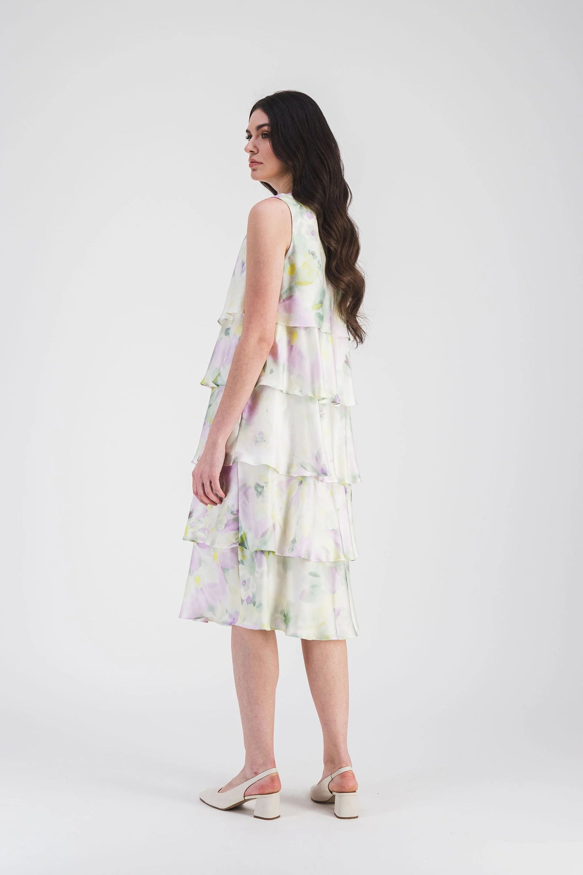Robe mi longue a volants - Vert d'Eau