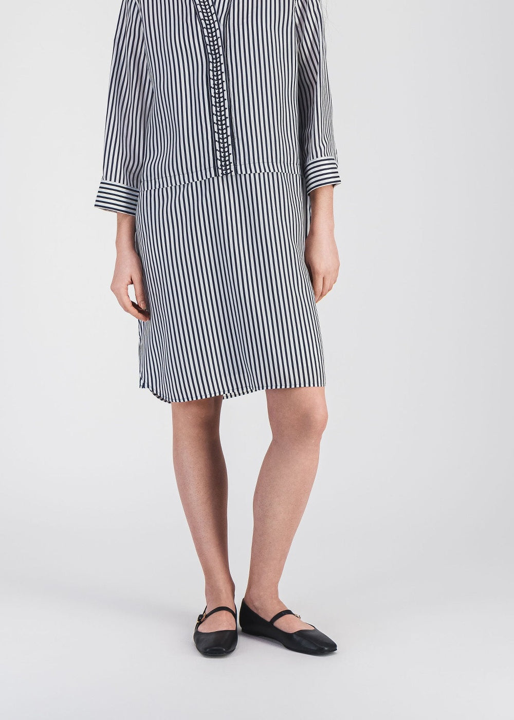 Robe courte à col mao en soie - Marine