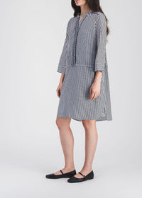 Robe courte à col mao en soie - Marine