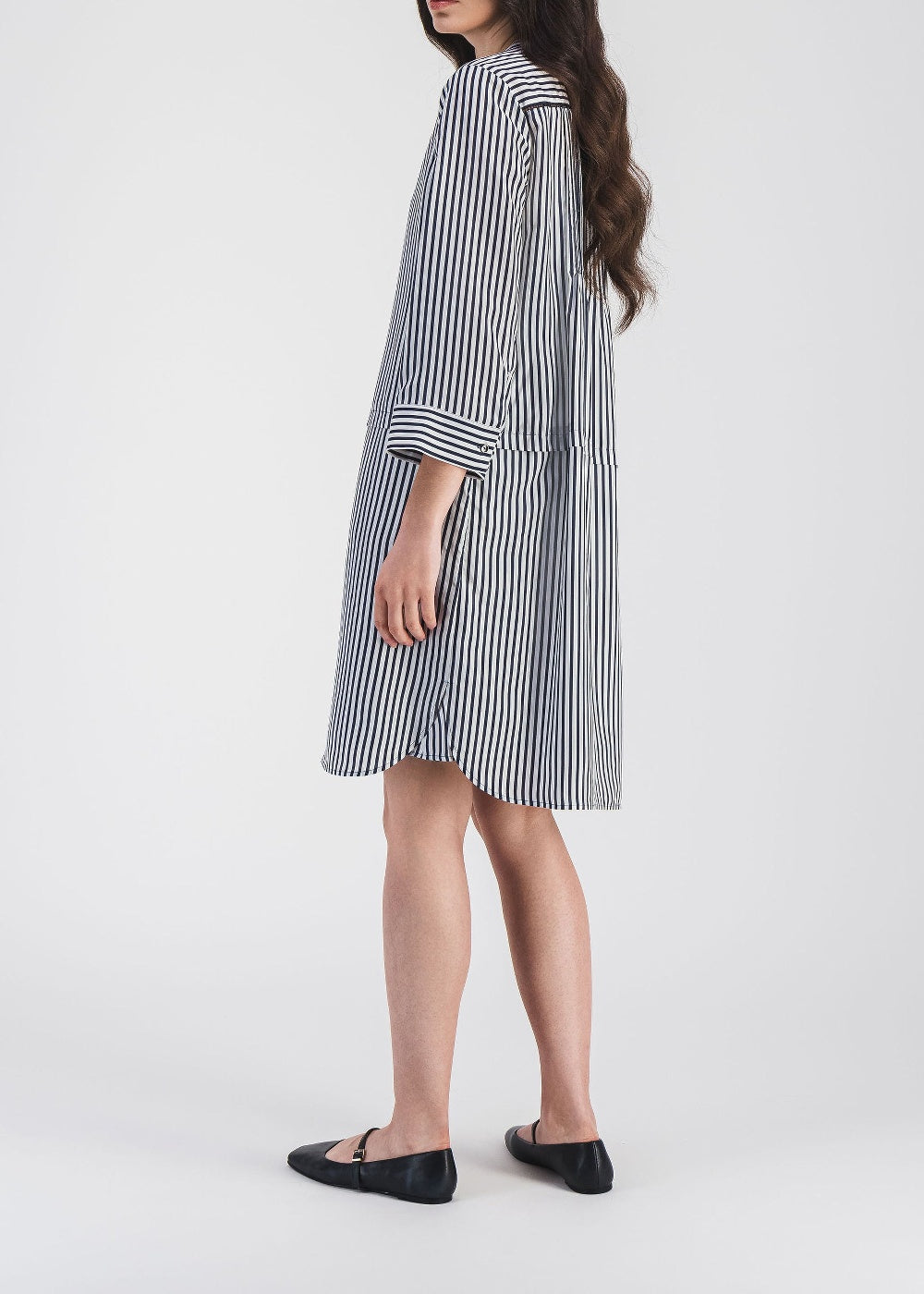 Robe courte à col mao en soie - Marine